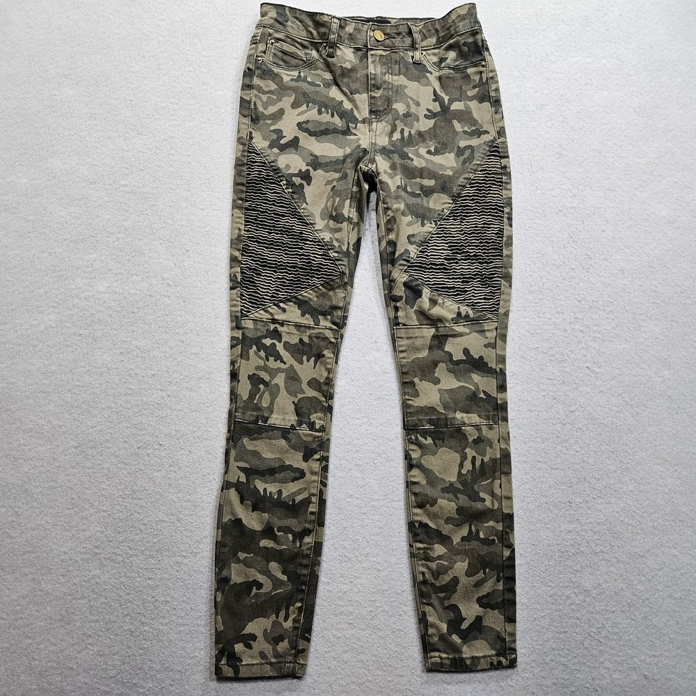Ashley Mason Skinny Moto Jeans Womens 3 26x25 Green Camouflage Mid Rise Stretch